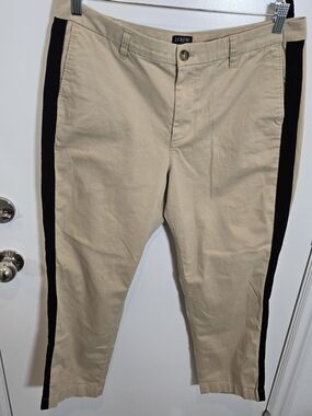 J. Crew Beige Cropped Chinos with Black Side Stripes